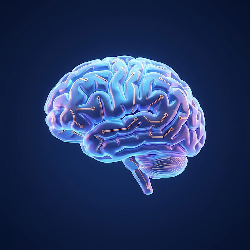 Ilustração de cérebro conectado à inteligência artificial